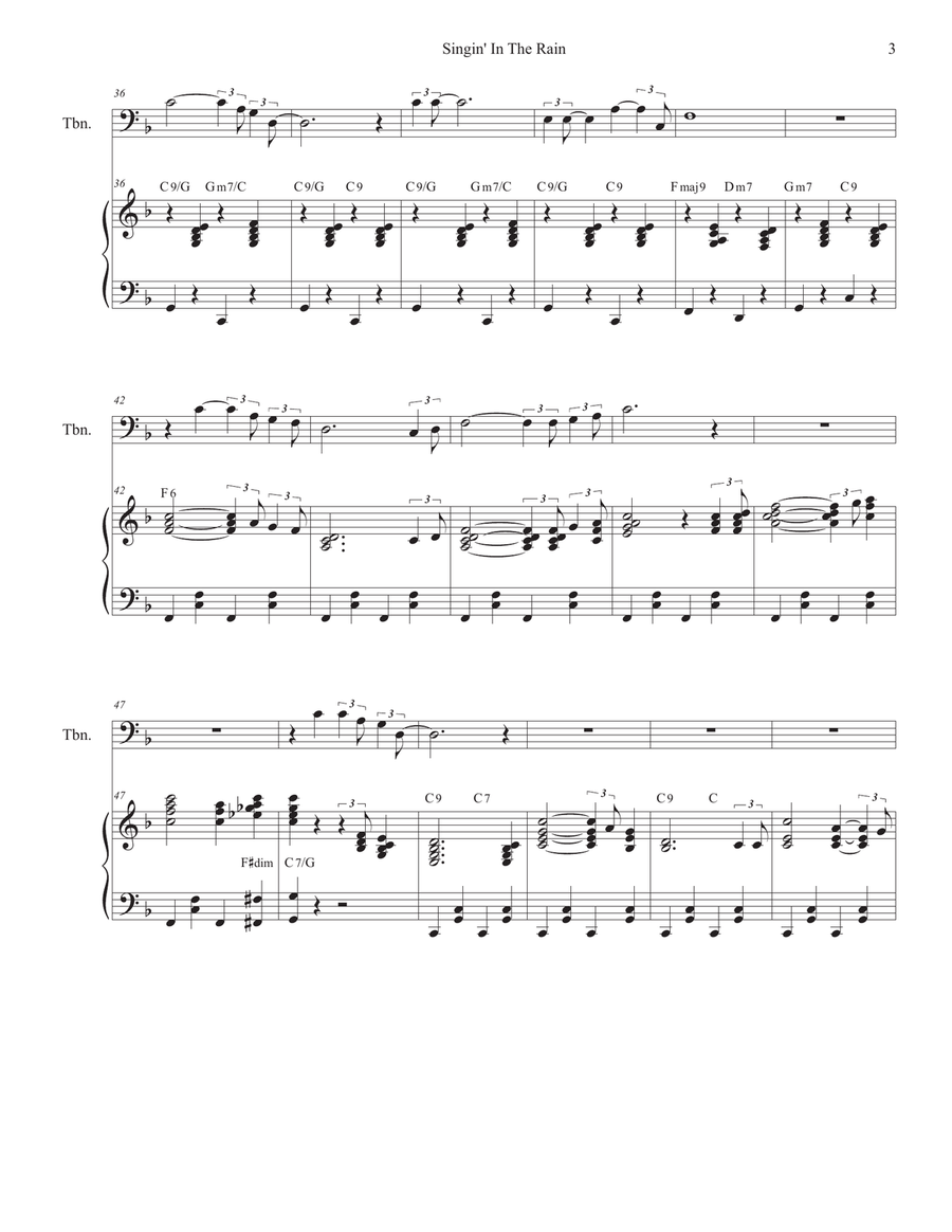 Singin' In The Rain (Trombone solo and Piano) Piano scores gallery preview page 3