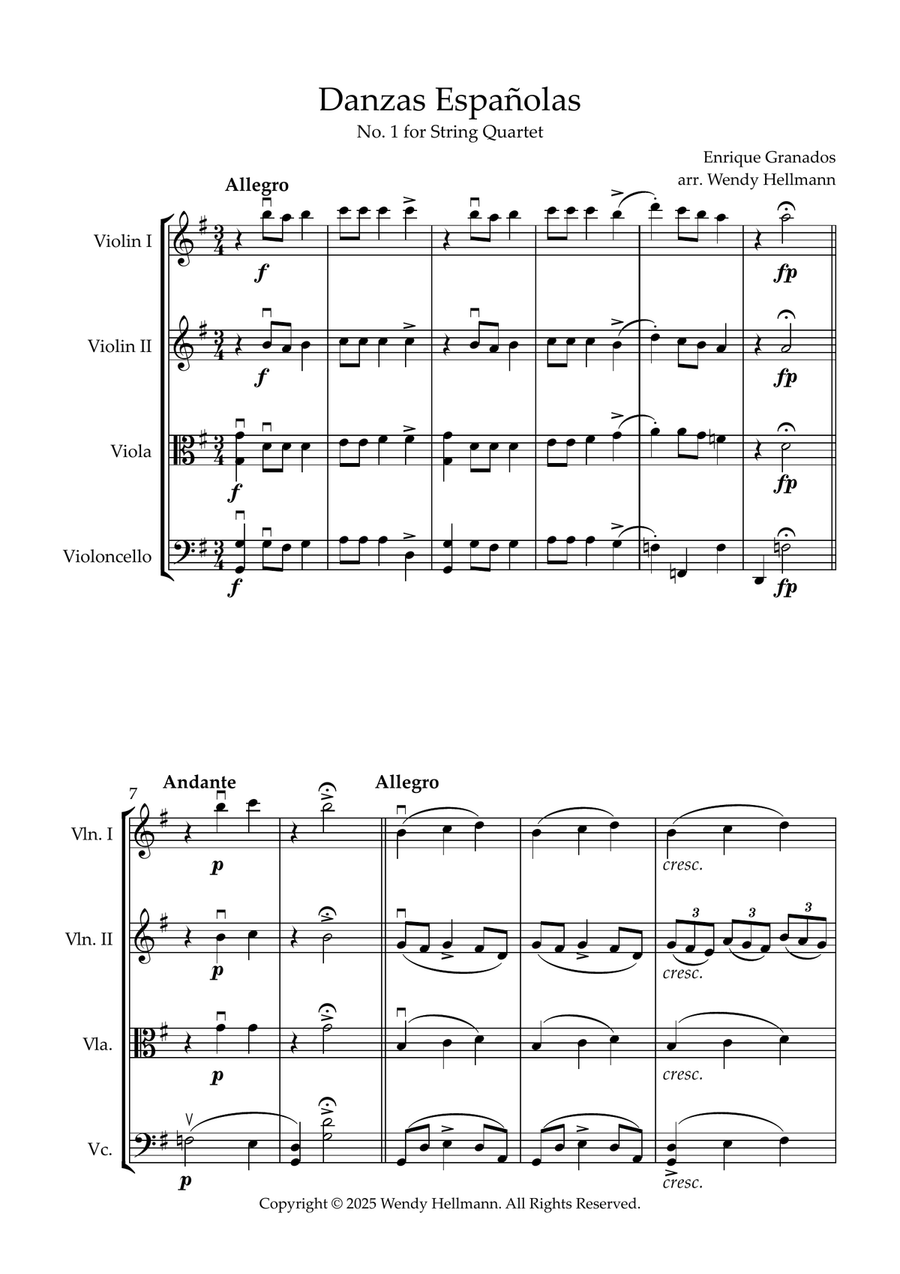 Danzas Españolas, No. 1 (String Quartet) String Quartet scores gallery preview page 1
