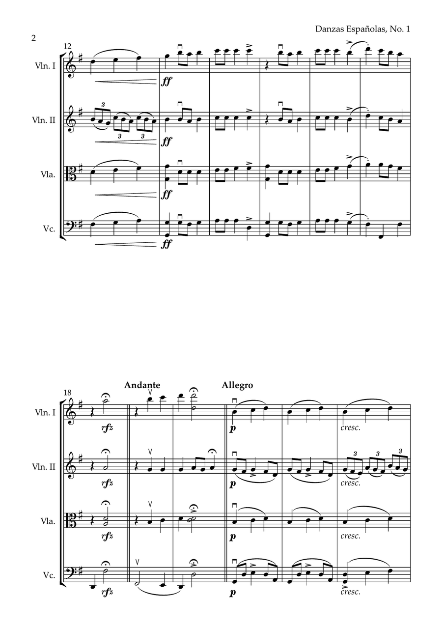 Danzas Españolas, No. 1 (String Quartet) String Quartet scores gallery preview page 2