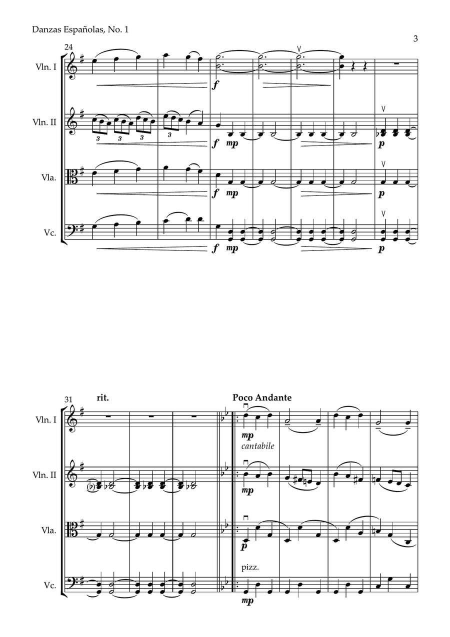 Danzas Españolas, No. 1 (String Quartet) String Quartet scores gallery preview page 3