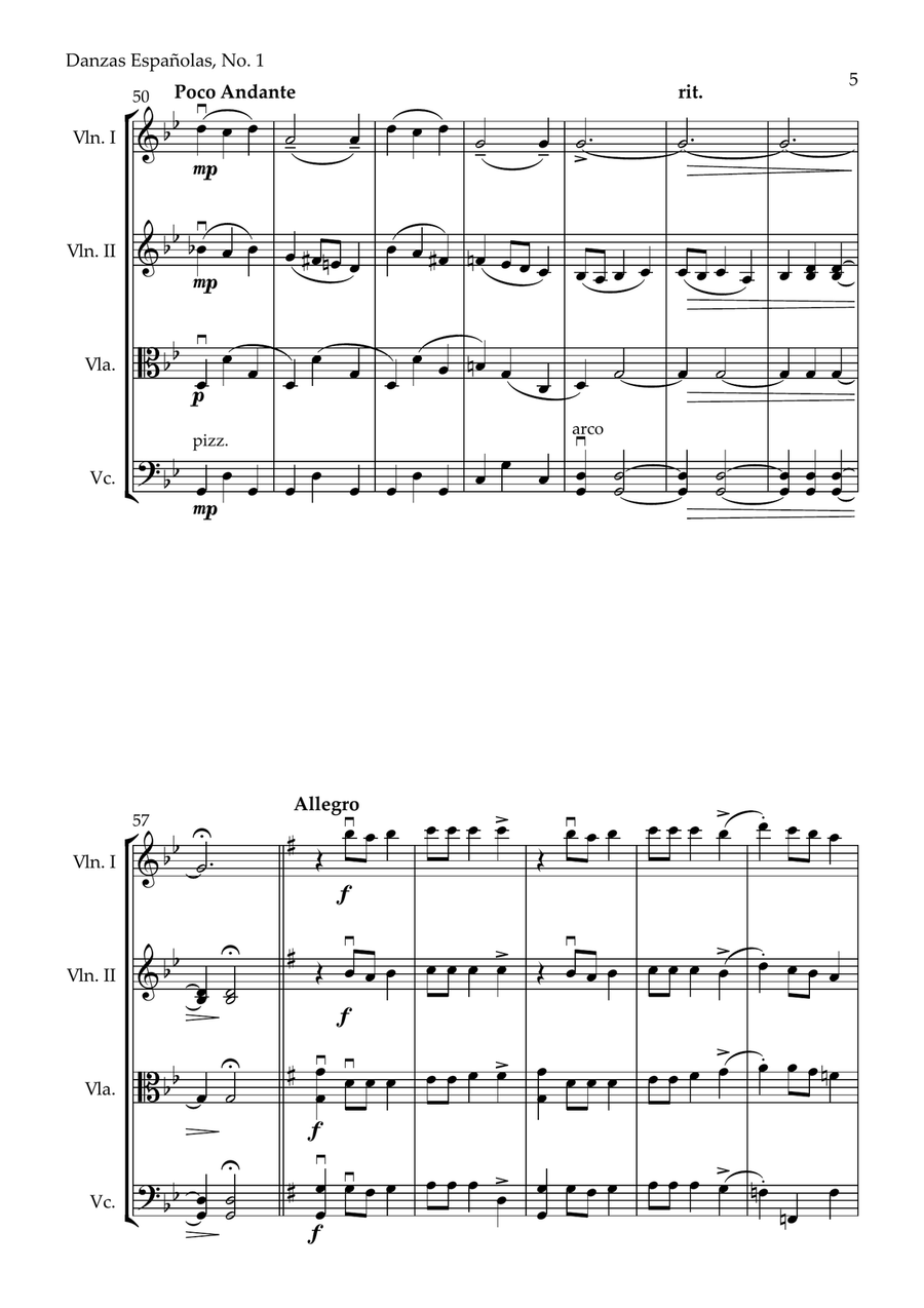 Danzas Españolas, No. 1 (String Quartet) String Quartet scores gallery preview page 5