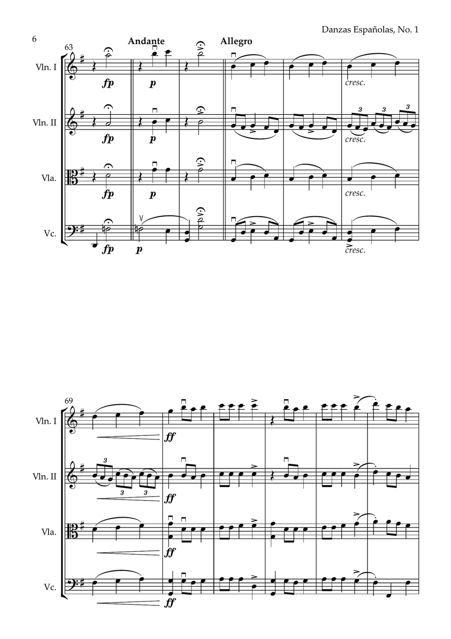 Danzas Españolas, No. 1 (String Quartet) String Quartet scores gallery preview page 6