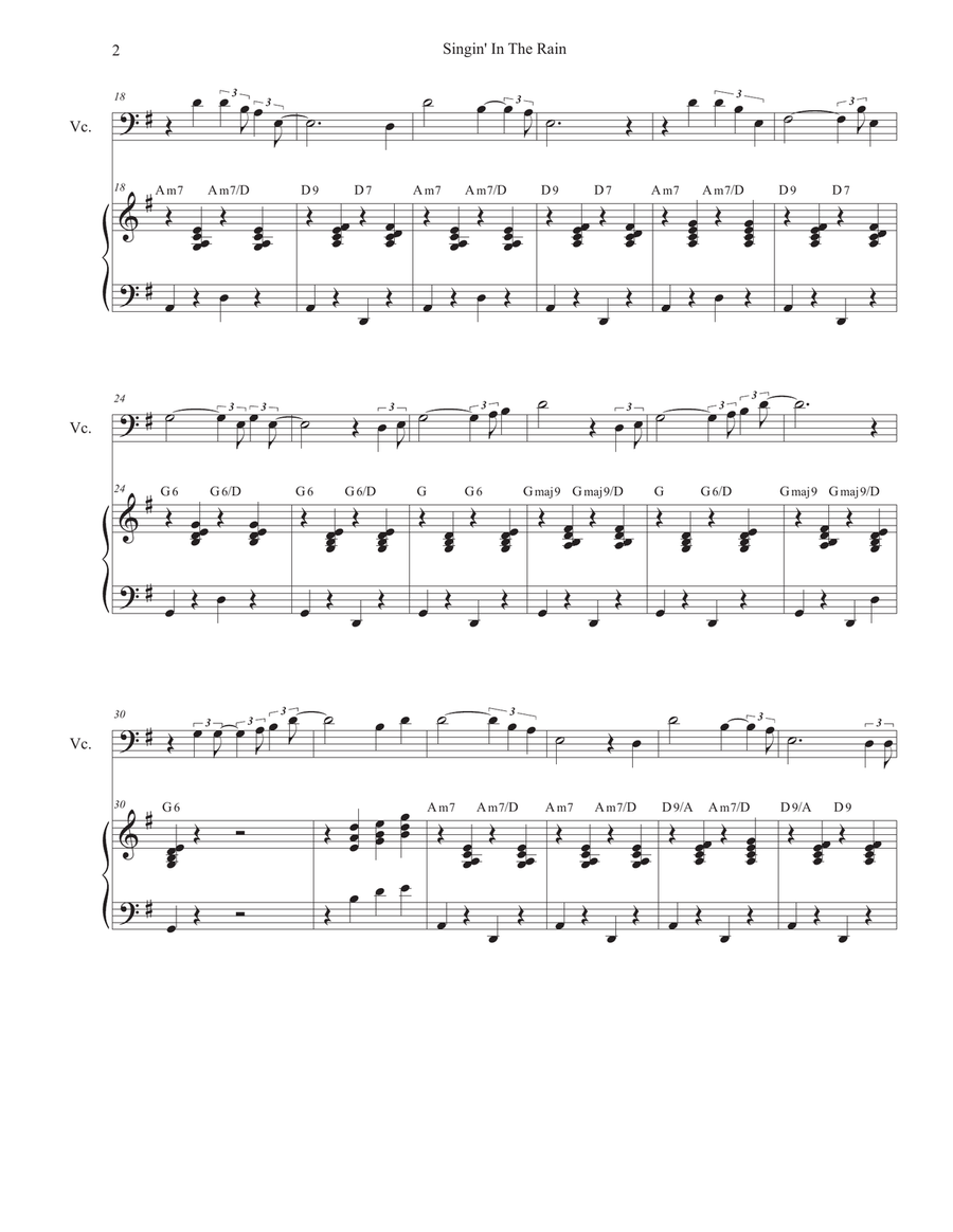 Singin' In The Rain (Cello solo and Piano) Piano scores gallery preview page 2