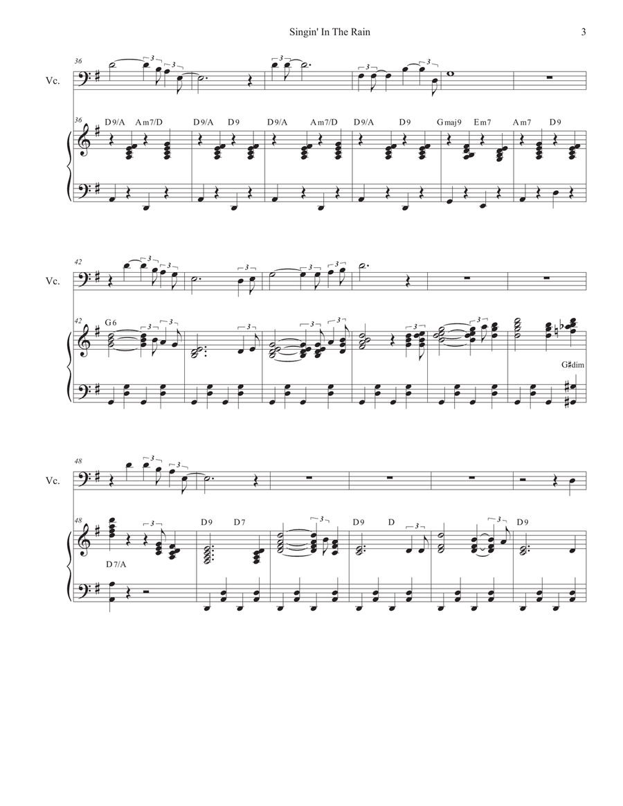 Singin' In The Rain (Cello solo and Piano) Piano scores gallery preview page 3