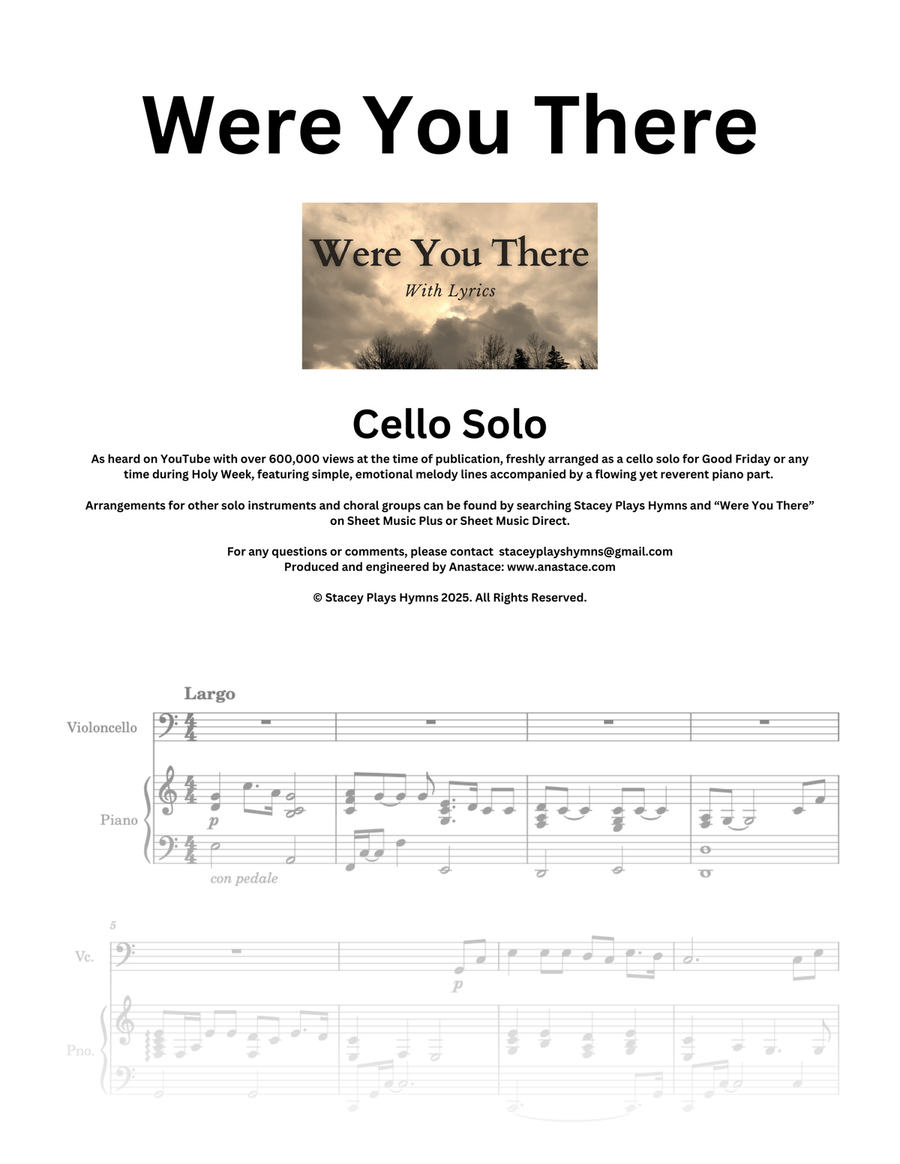 Were You There - Cello Solo for Good Friday and Holy Week Piano scores gallery preview page 1