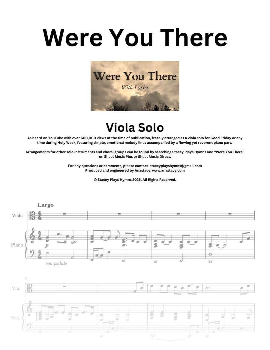 Were You There - Viola Solo for Good Friday and Holy Week Piano scores gallery preview page 1