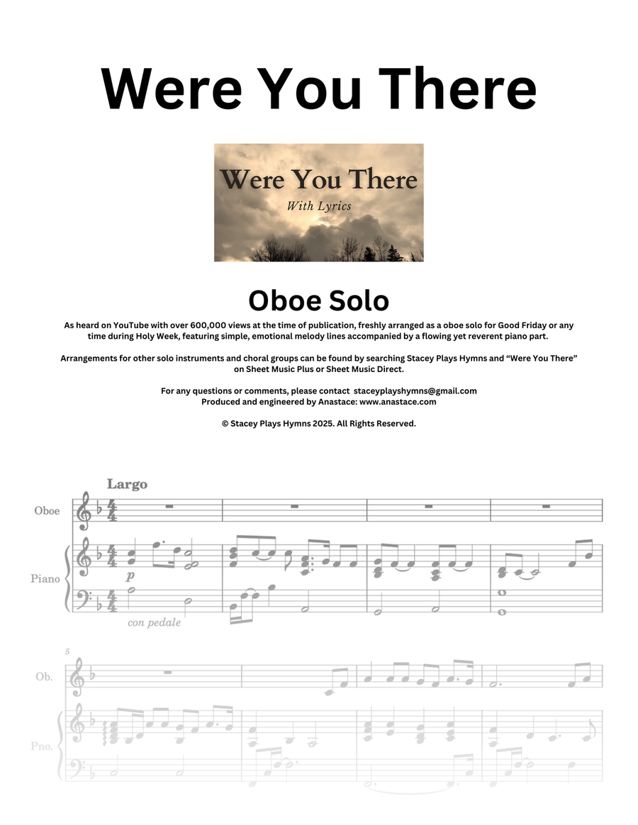 Were You There - Oboe Solo for Good Friday and Holy Week Piano scores gallery preview page 1