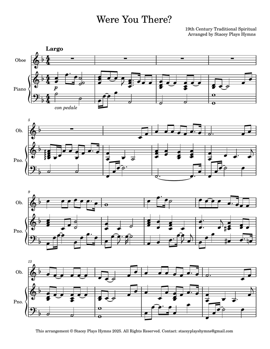 Were You There - Oboe Solo for Good Friday and Holy Week Piano scores gallery preview page 2