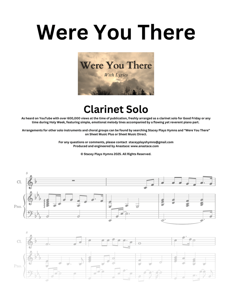 Were You There - Clarinet Solo for Good Friday and Holy Week B-Flat Clarinet scores gallery preview page 1