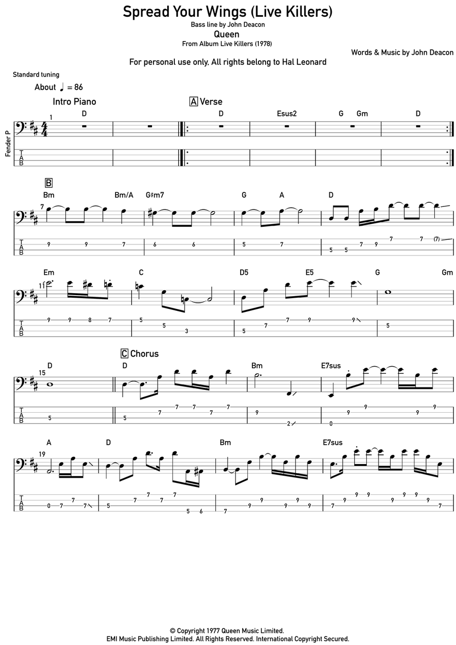 Spread Your Wings Acoustic Guitar scores gallery preview page 1