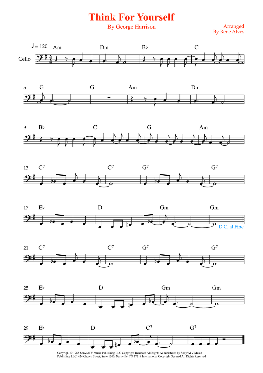 Think For Yourself Think For Yourself Cello Solo scores gallery preview page 1