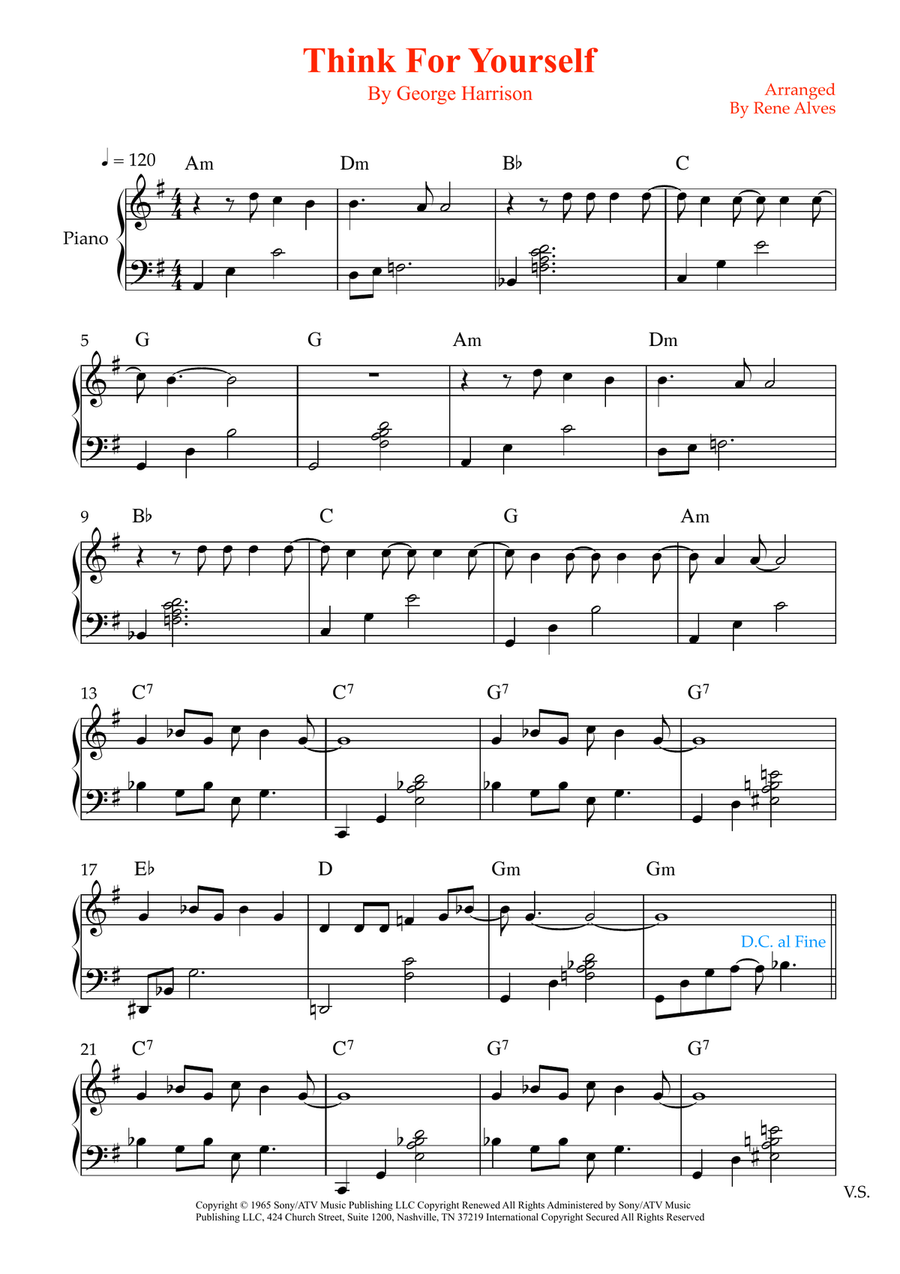Think For Yourself Think For Yourself Easy Piano scores gallery preview page 1