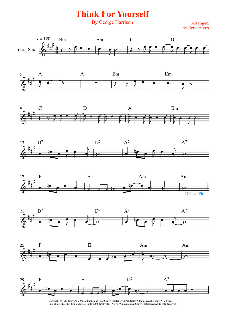 Think For Yourself Think For Yourself Tenor Saxophone scores gallery preview page 1