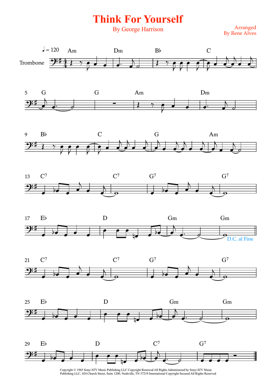 Think For Yourself Think For Yourself Trombone Solo scores gallery preview page 1