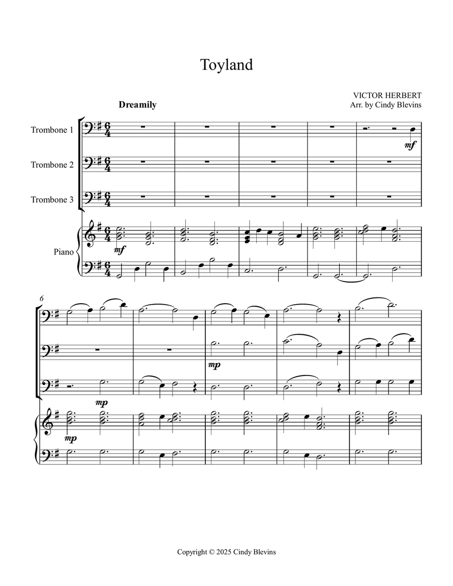 Toyland, for Three Trombones and Piano Trombone Trio scores gallery preview page 2