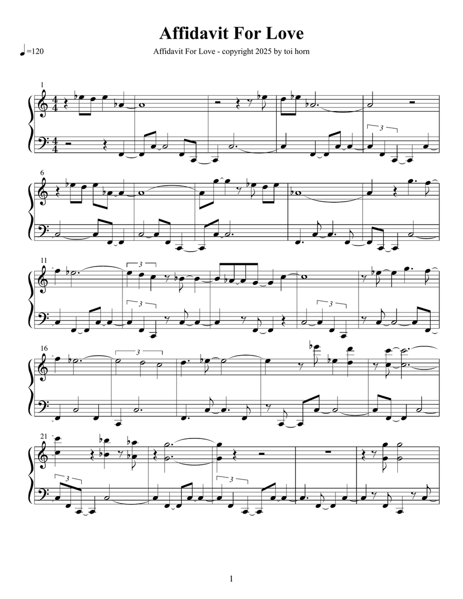 Affidavit For Love Affidavit For Love Piano Solo scores gallery preview page 1