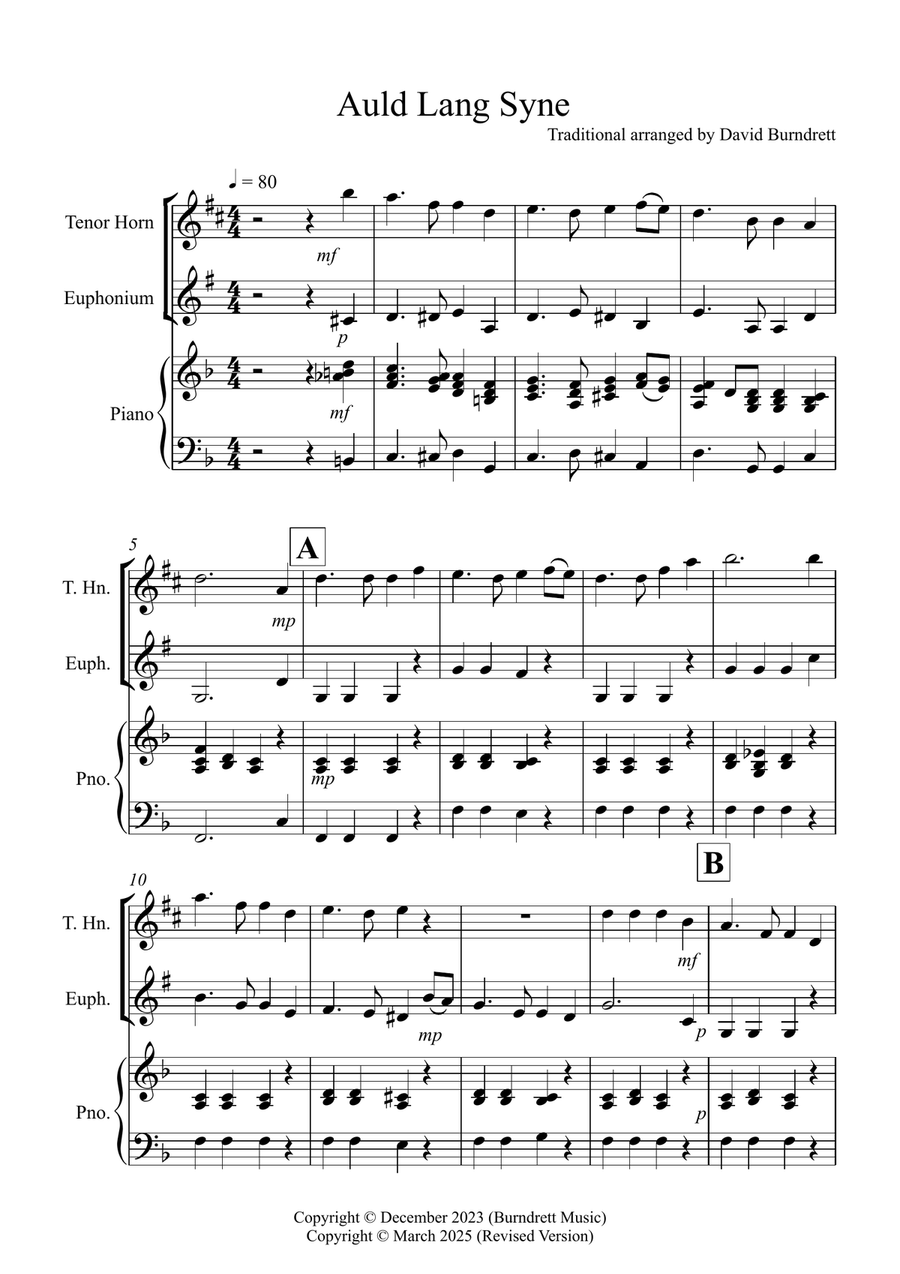 Auld Lang Syne for Tenor Horn and Euphonium Duet Brass Duet scores gallery preview page 1