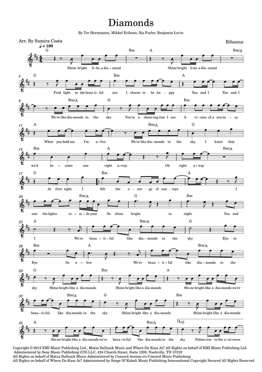 Diamonds Piano scores gallery preview page 1