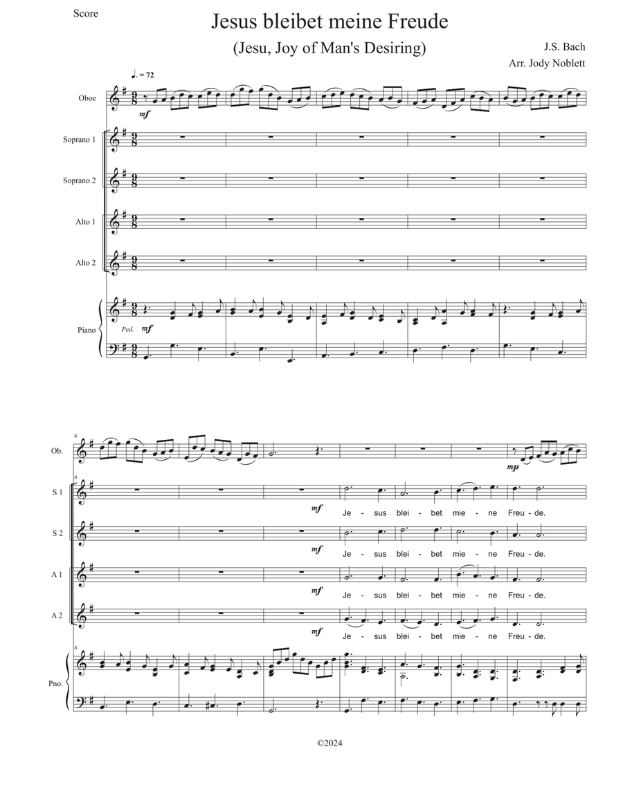 Jesus bleibet miene Freude SSAA scores gallery preview page 1