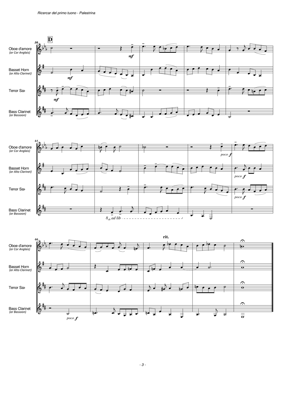 Ricercar del primo tuono (Mixed Reed Quartet) Woodwind Quartet scores gallery preview page 5