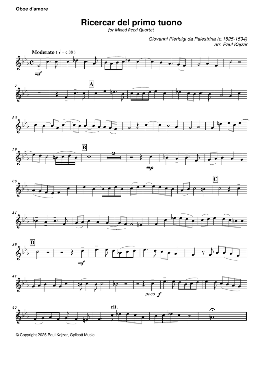 Ricercar del primo tuono (Mixed Reed Quartet) Woodwind Quartet scores gallery preview page 6