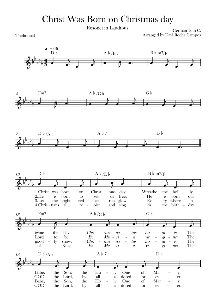 Christ Was Born on Christmas day Piano scores gallery preview page 1