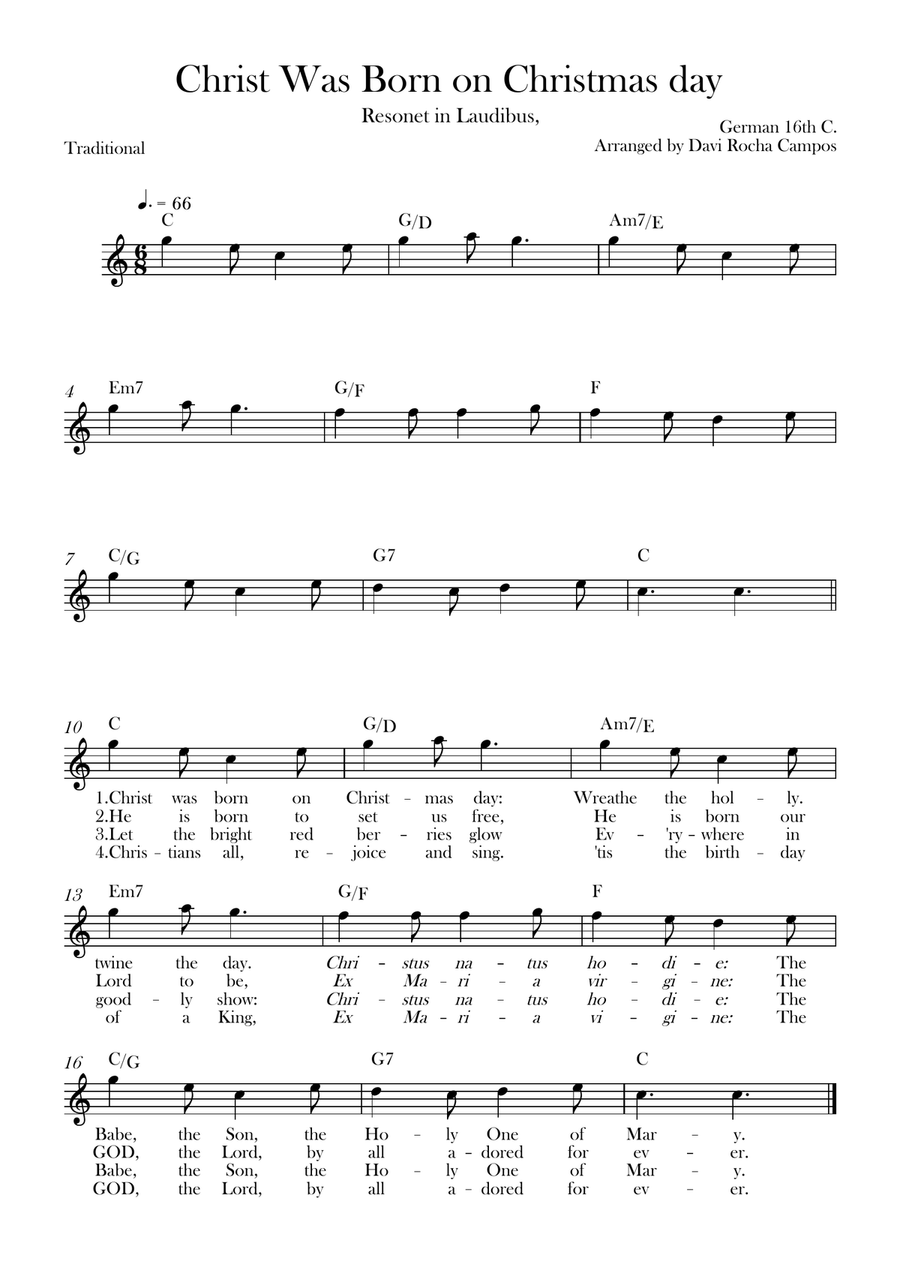 Christ Was Born on Christmas day Piano scores gallery preview page 1