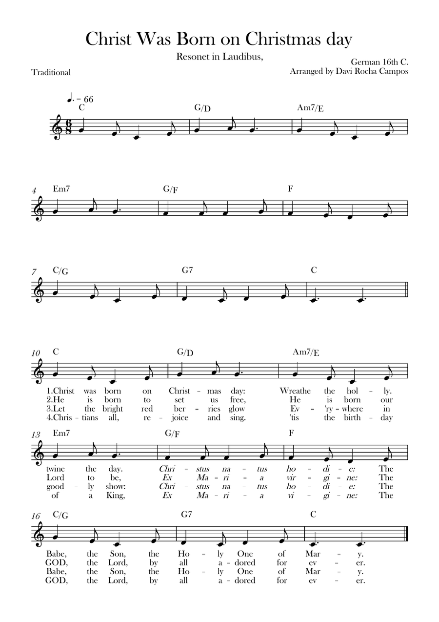 Christ Was Born on Christmas day Piano scores gallery preview page 1