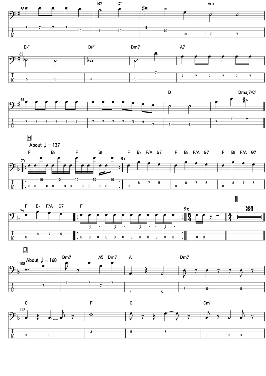 The March Of The Black Queen Bass Guitar Tablature scores gallery preview page 3