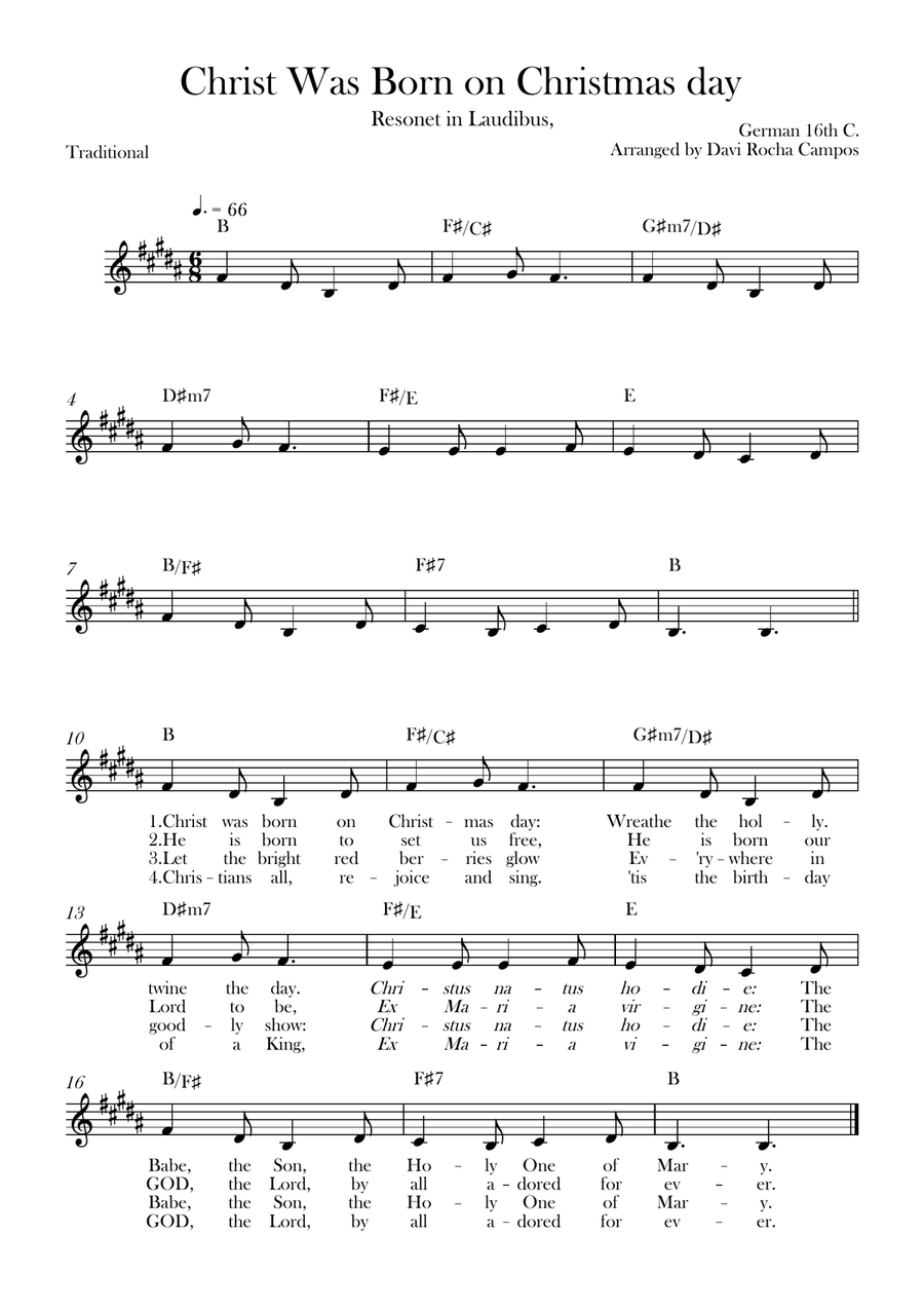 Christ Was Born on Christmas day Piano scores gallery preview page 1