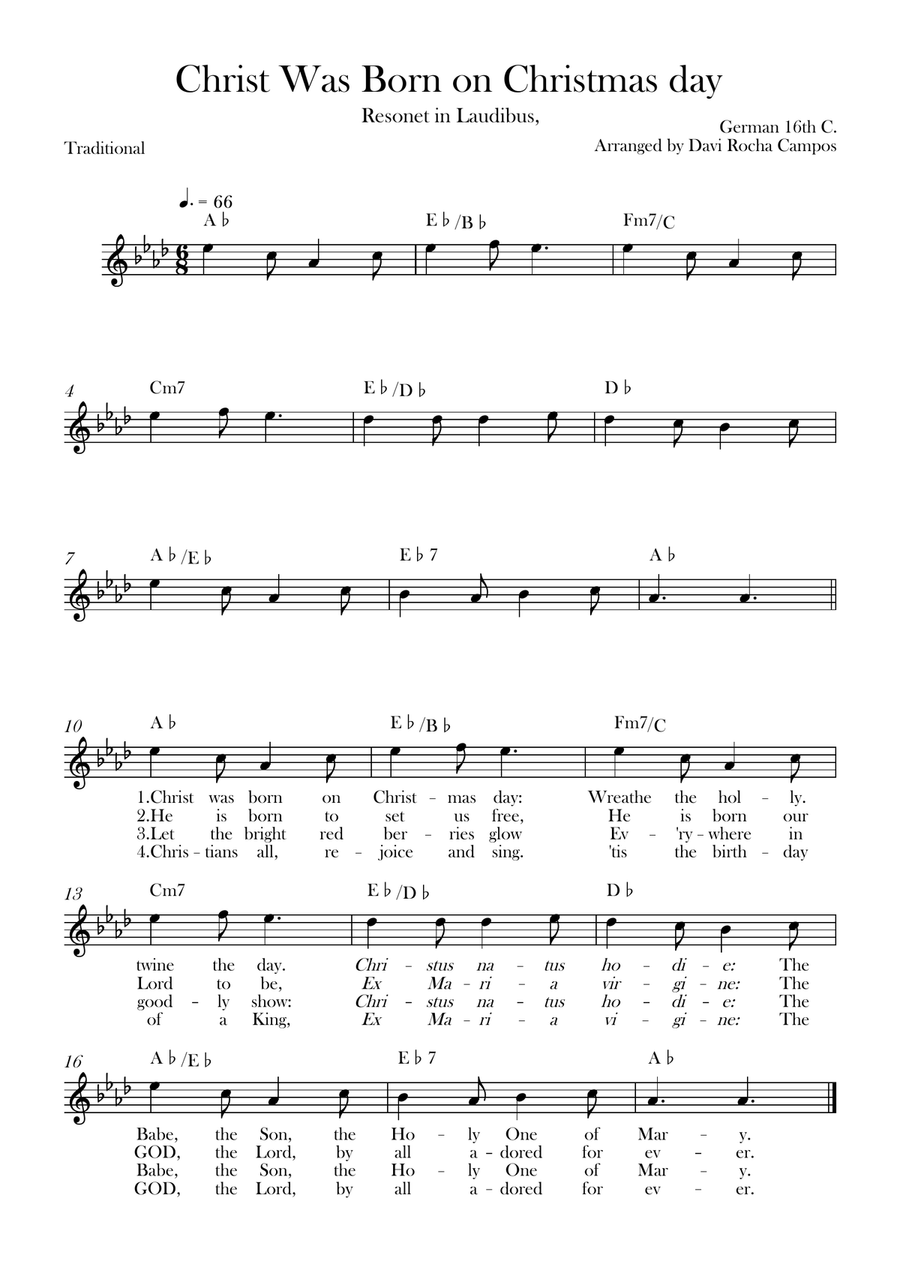 Christ Was Born on Christmas day Piano scores gallery preview page 1