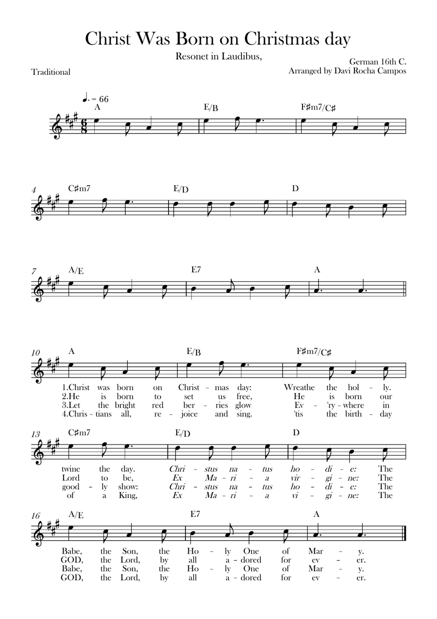 Christ Was Born on Christmas day Piano scores gallery preview page 1