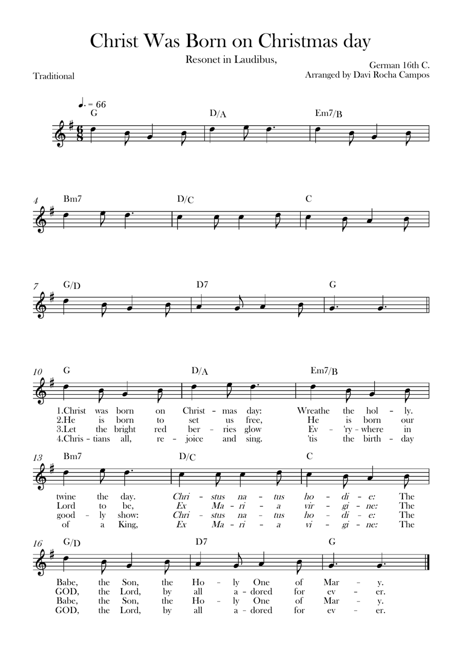 Christ Was Born on Christmas day Piano scores gallery preview page 1