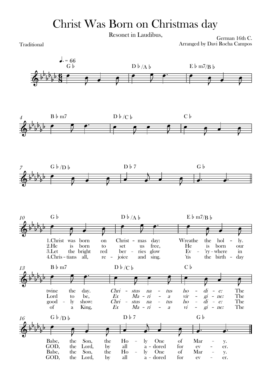 Christ Was Born on Christmas day Piano scores gallery preview page 1