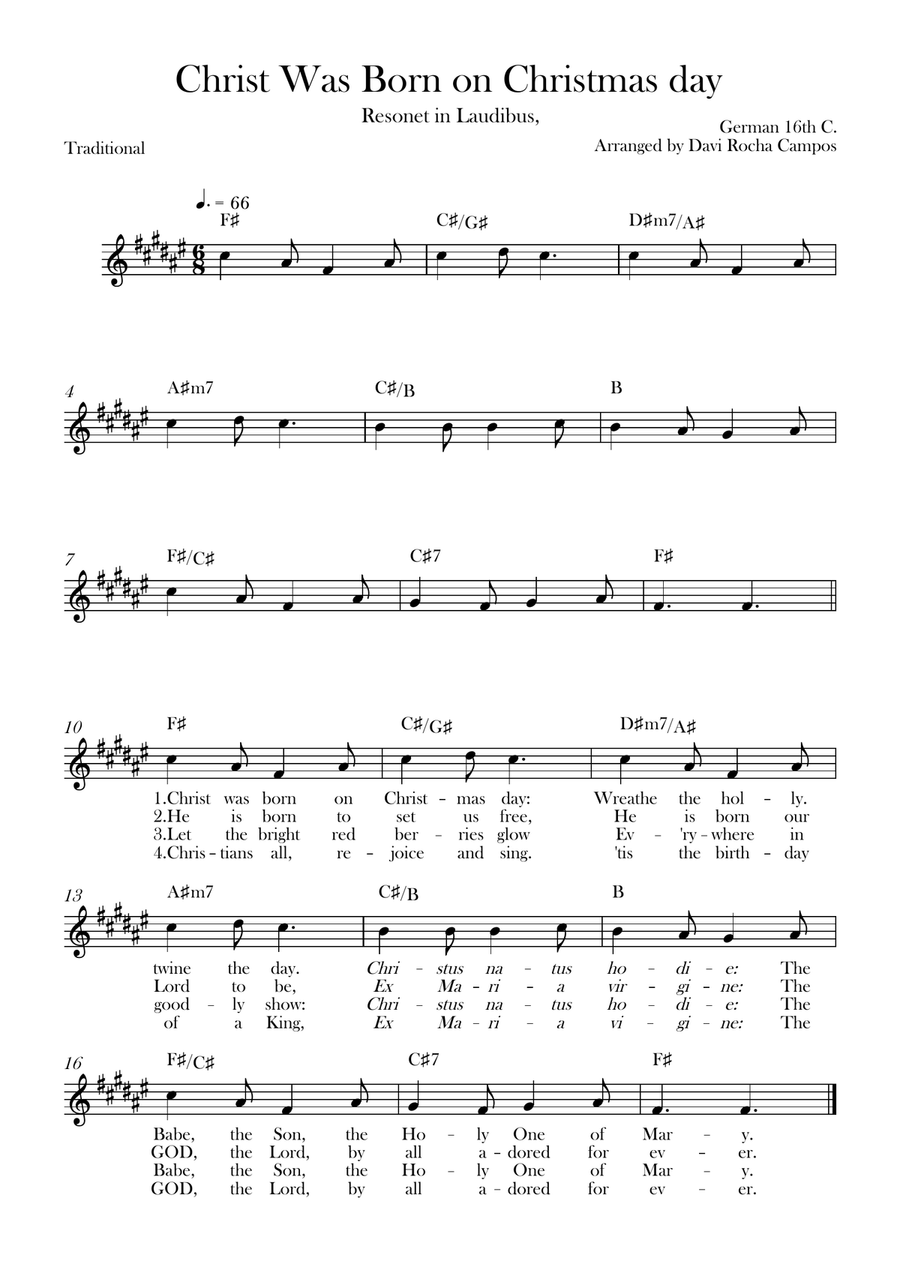 Christ Was Born on Christmas day Piano scores gallery preview page 1