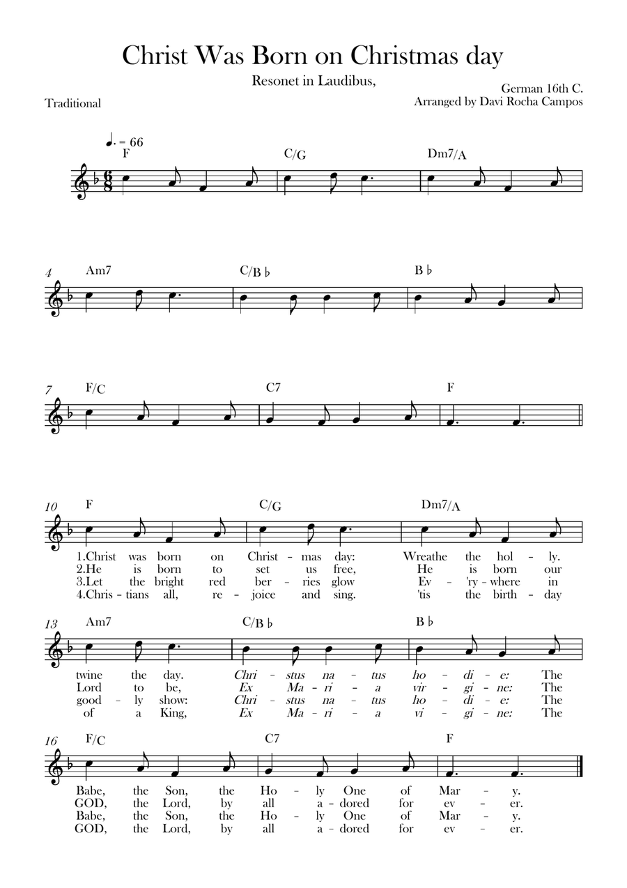 Christ Was Born on Christmas day Piano scores gallery preview page 1