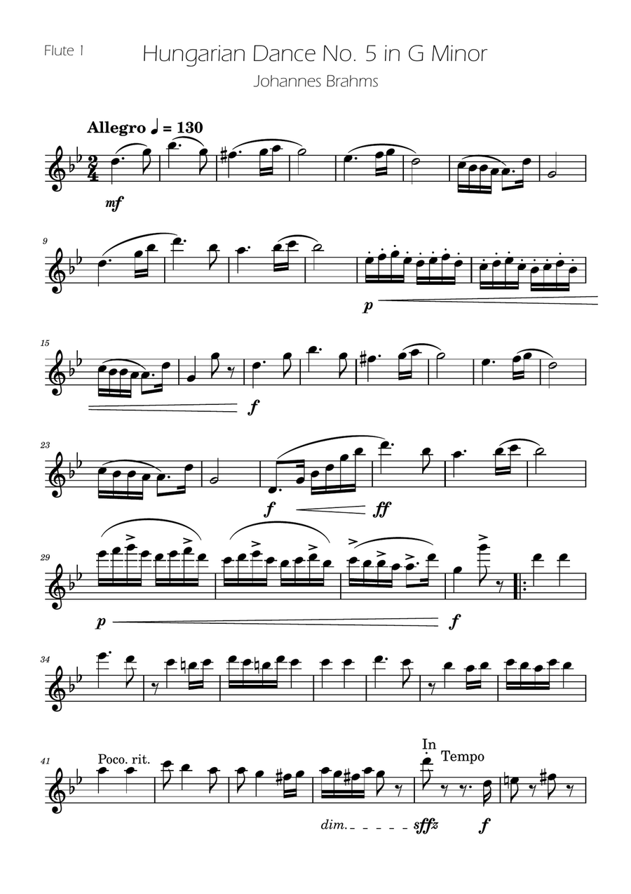 Hungarian Dance No. 5 - Flute and Alto Flute Duet Flute Duet scores gallery preview page 5