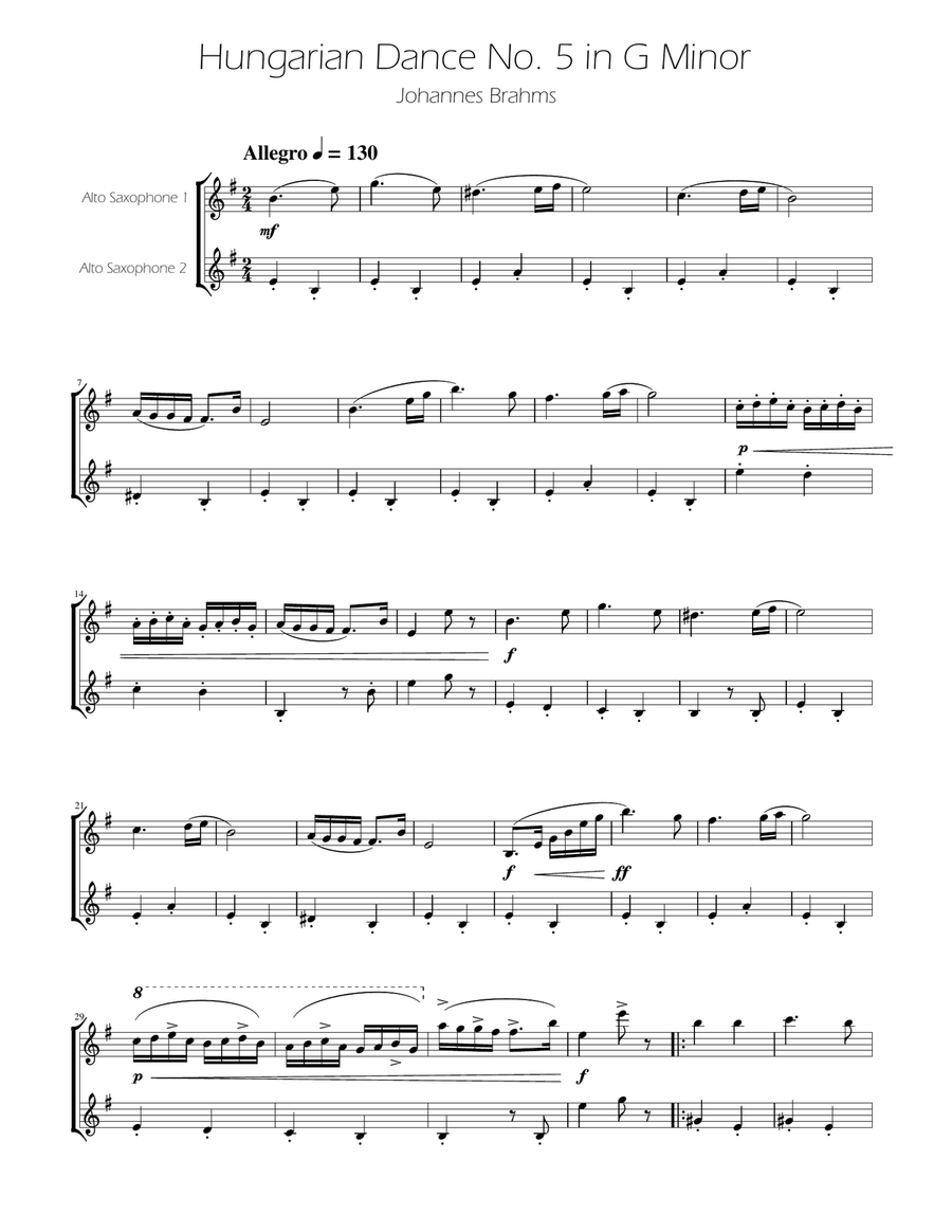 Hungarian Dance No. 5 - Alto Sax Duet Woodwind Duet scores gallery preview page 1