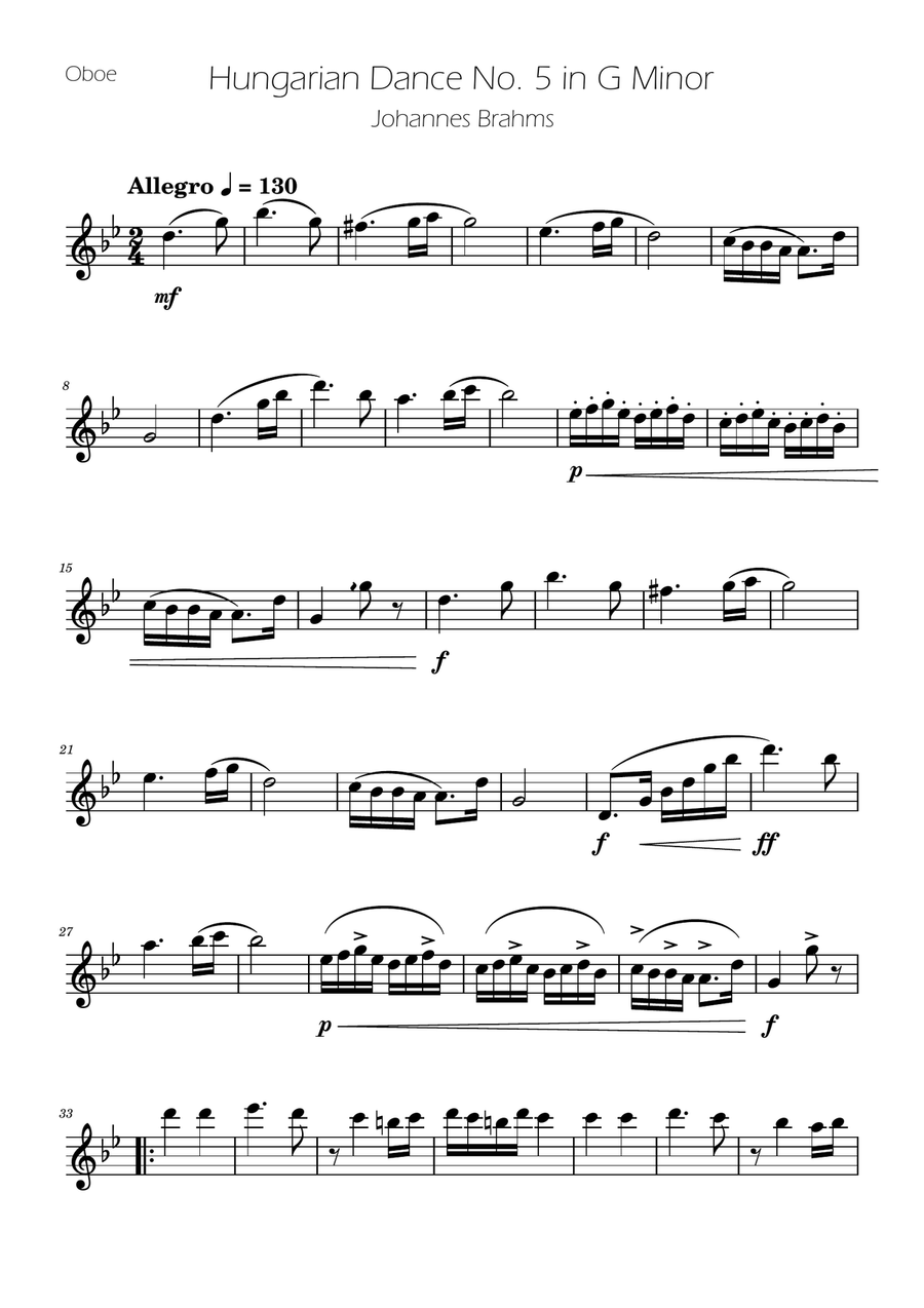 Hungarian Dance No. 5 - Oboe and Oboe D'amore Duet Woodwind Duet scores gallery preview page 4