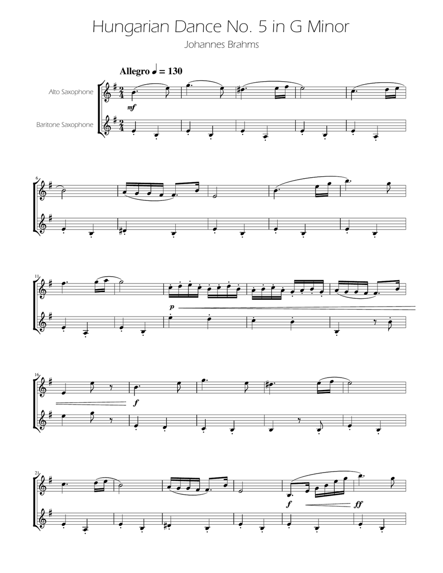Hungarian Dance No. 5 - Sax Duet AB Woodwind Duet scores gallery preview page 1