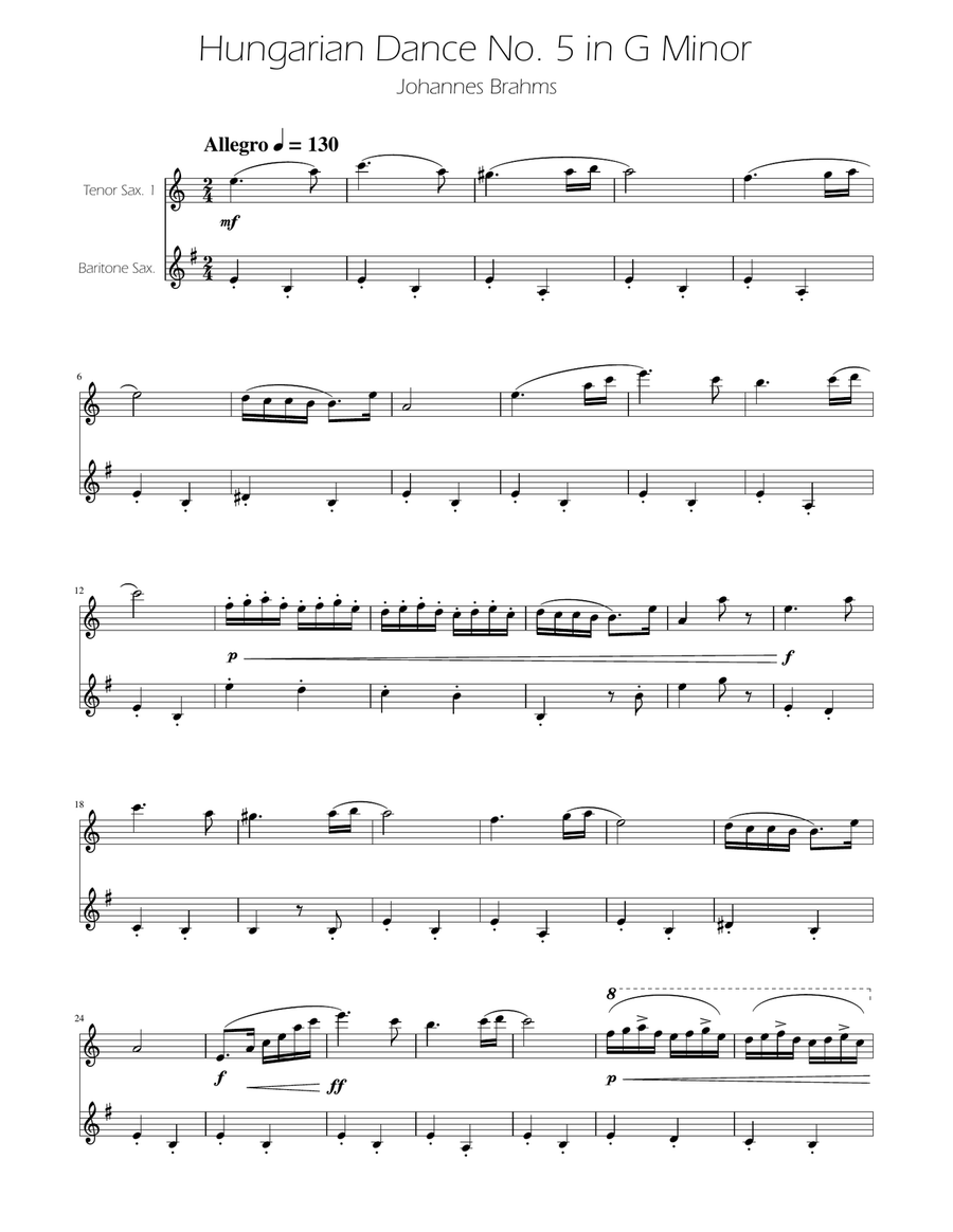 Hungarian Dance No. 5 - Sax Duet TB Woodwind Duet scores gallery preview page 1
