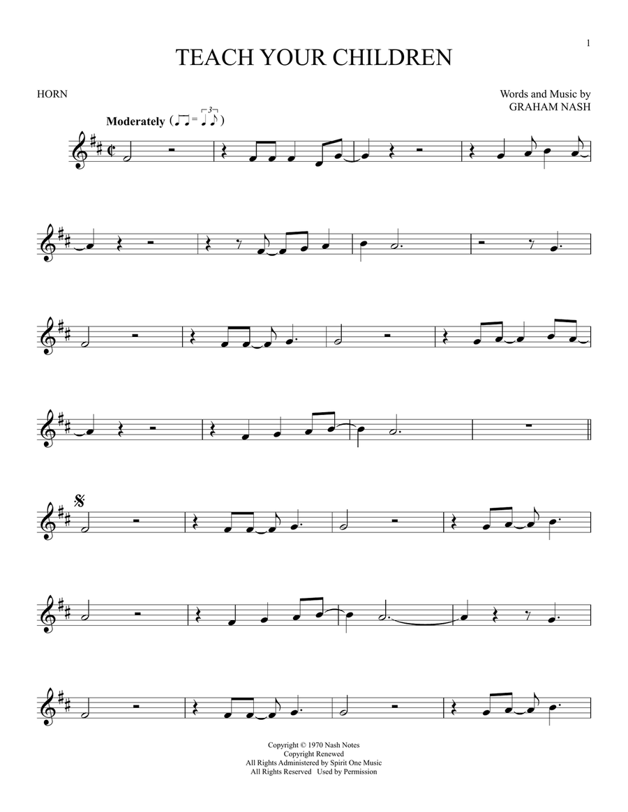 Teach Your Children Teach Your Children Horn Solo scores gallery preview page 1
