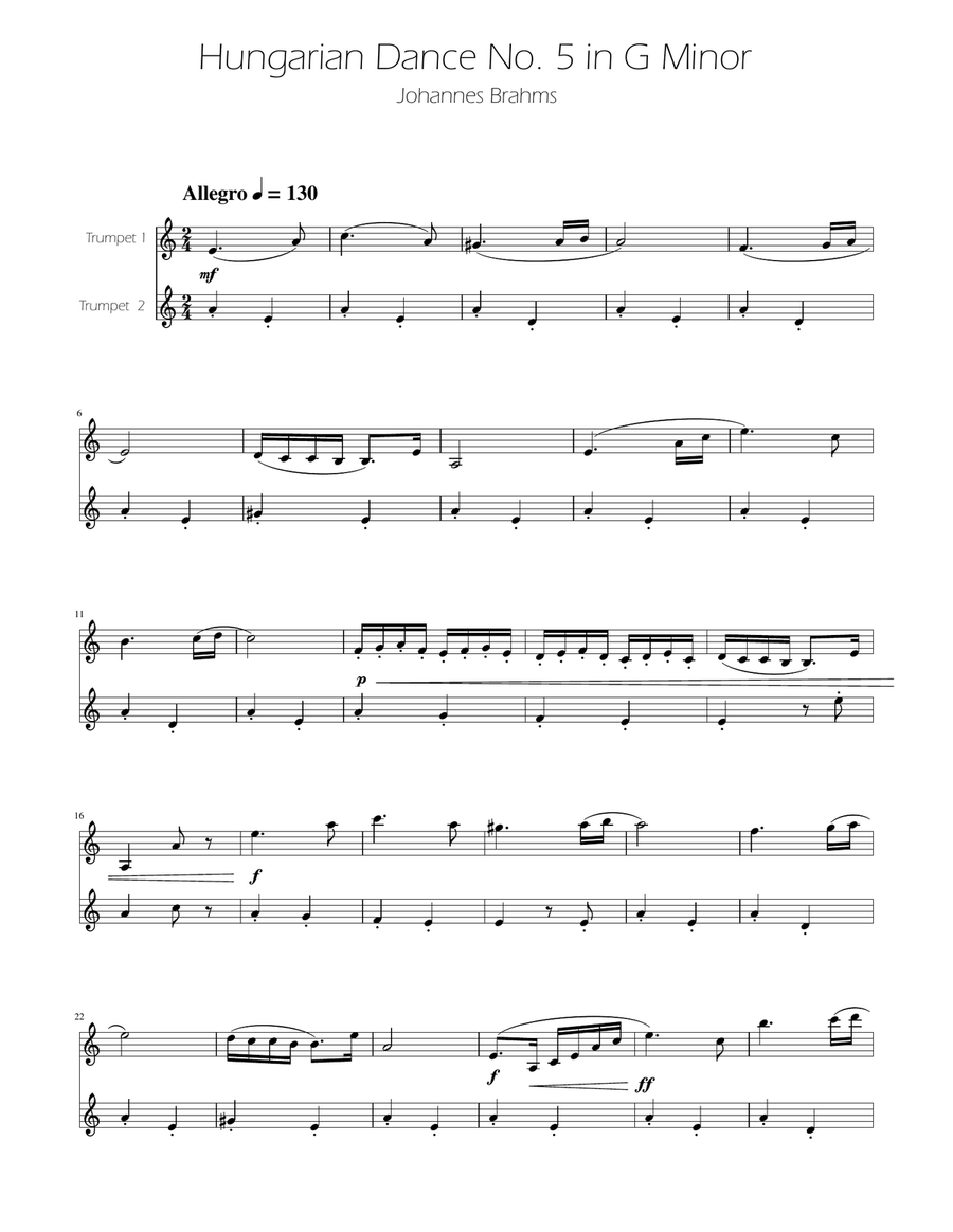 Hungarian Dance No. 5 - Trumpet Duet Trumpet Duet scores gallery preview page 1
