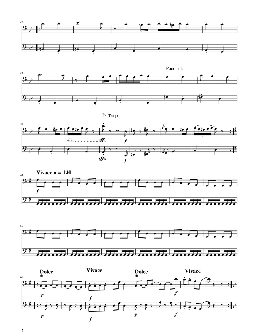 Hungarian Dance No. 5 - Trombone and Bass Trombone Duet Trombone Duet scores gallery preview page 2