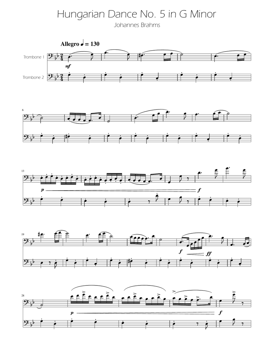 Hungarian Dance No. 5 - Trombone Duet Trombone Duet scores gallery preview page 1