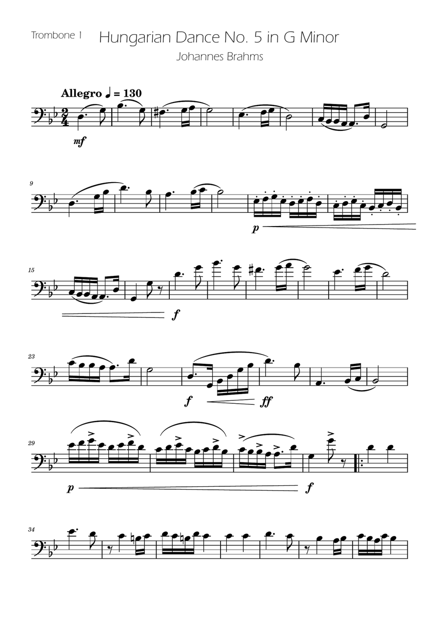 Hungarian Dance No. 5 - Trombone Duet Trombone Duet scores gallery preview page 4