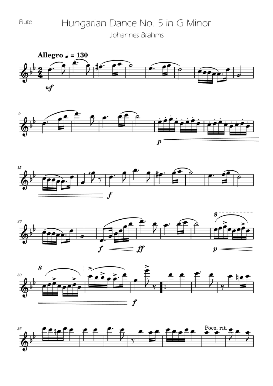Hungarian Dance No. 5 - Flute and Oboe Duet Woodwind Duet scores gallery preview page 4