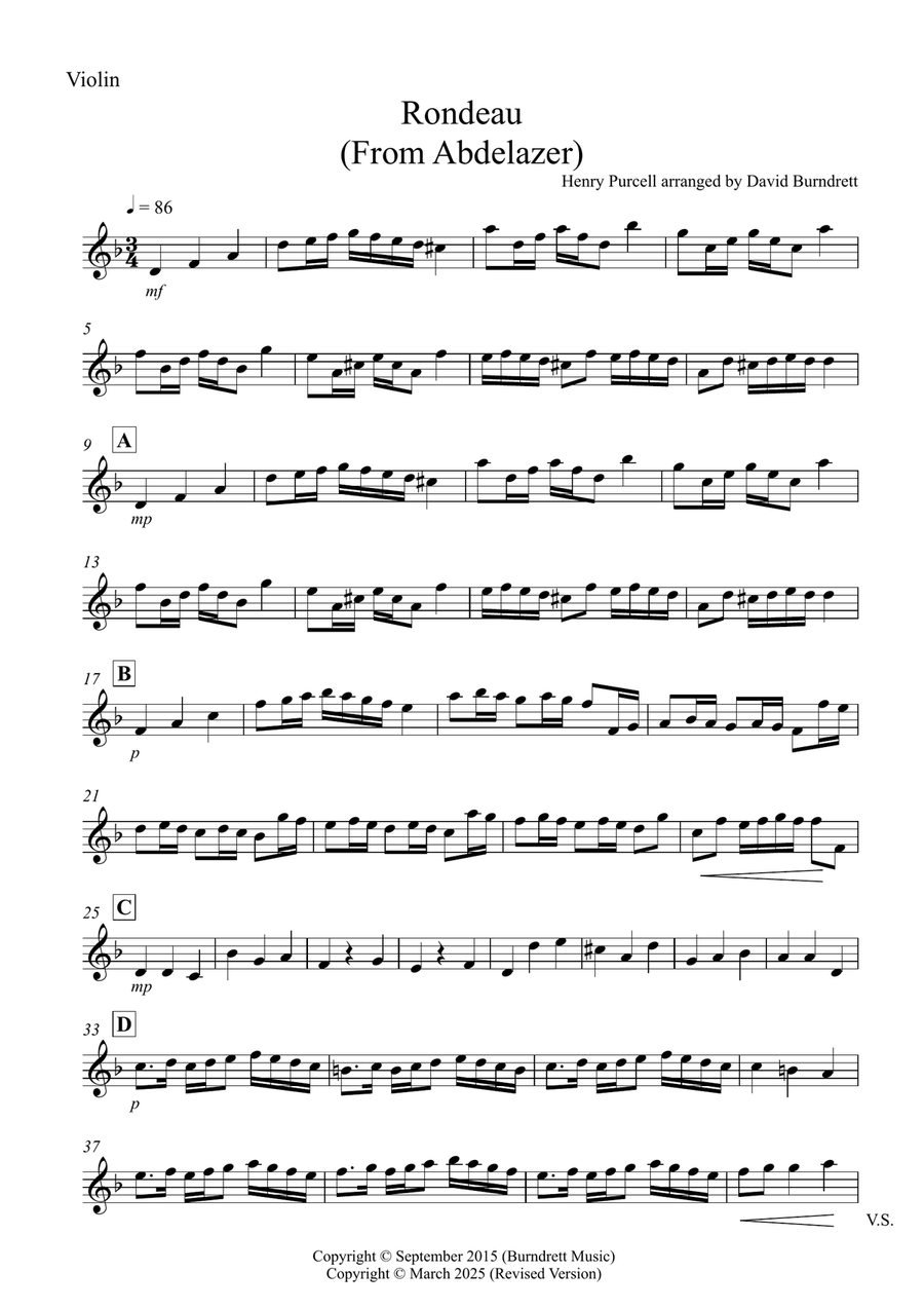 Rondeau (from Abdelazer) for Violin and Tuba Duet Tuba scores gallery preview page 3