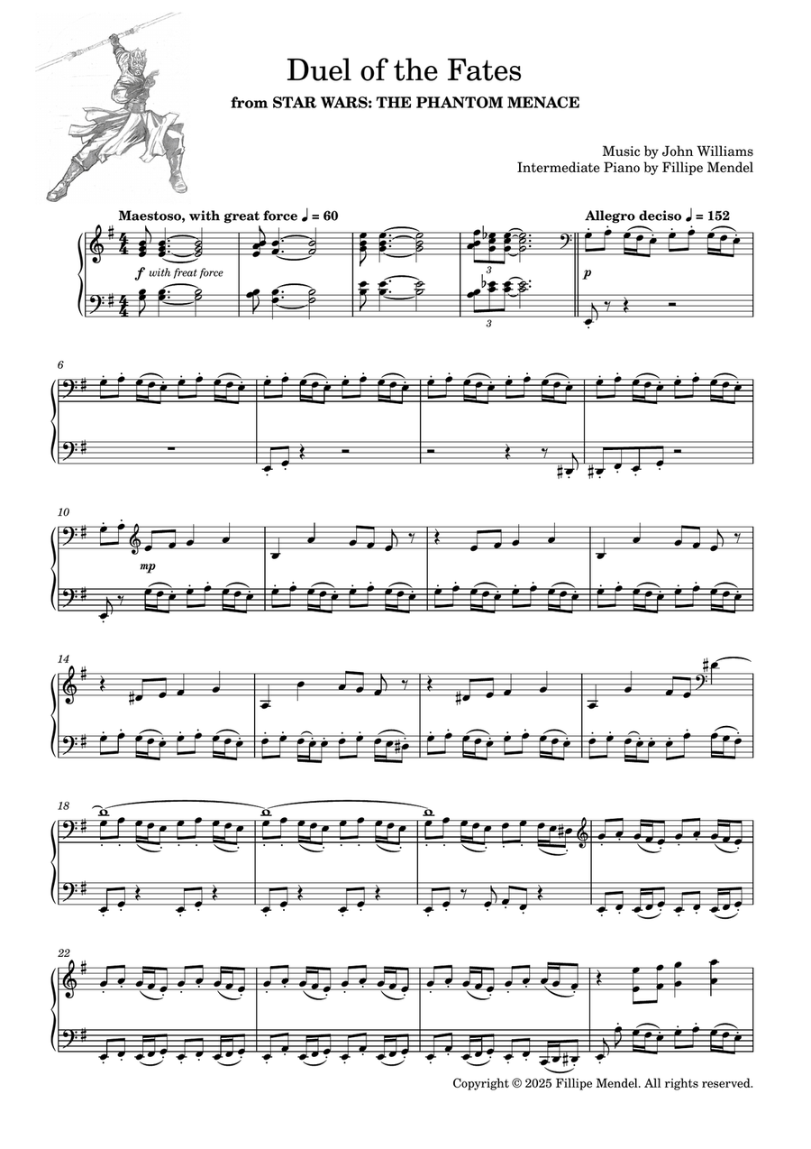 John Williams - Duel of the Fates from STAR WARS: THE PHANTOM MENACE (intermediate piano) Piano Solo scores gallery preview page 1