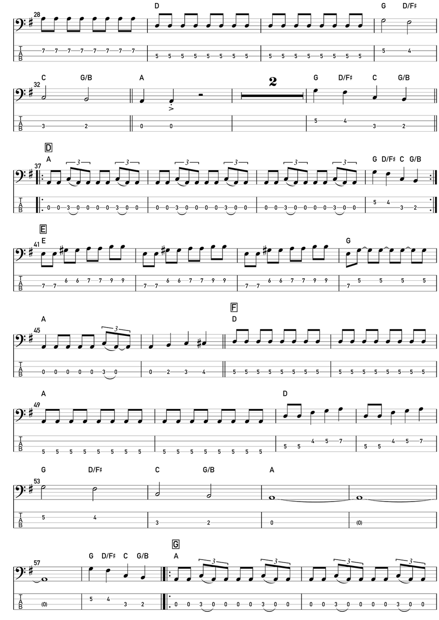 Tie Your Mother Down Bass Guitar Tablature scores gallery preview page 2